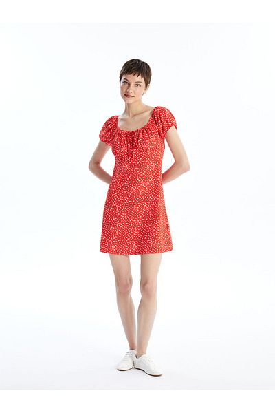 LC Waikiki Lcw Square Collar Floral Short Sleeve Women's Dress Fast Fashion