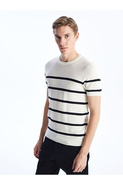 LC Waikiki Lcw Crew Neck Short Sleeve Striped Men's Knitwear Sweater Fast Fashion