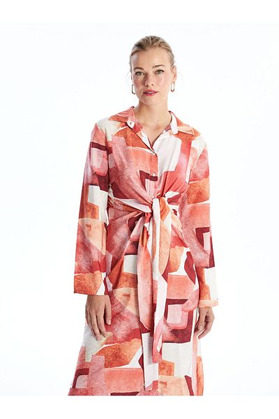LC Waikiki Lcw Women's Long Sleeve Shirt Dress with Pattern Fast Fashion