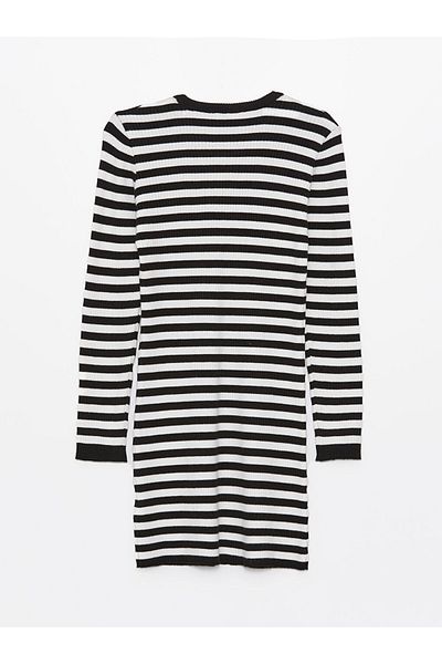 LC Waikiki Lcw Crew Neck Striped Long Sleeve Girl's Knitwear Dress Fast Fashion