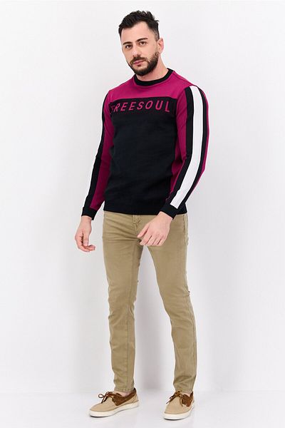 freesoul Men Crew Neck Long Sleeves Textured Sweatshirt, Maroon