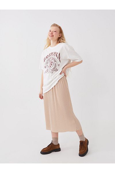 LC Waikiki Lcw Women's Elastic Waist Plain Pleated Skirt Fast Fashion