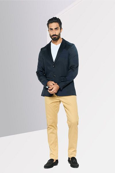 Emporio Armani Men Regular Fit Abstract Semi Formal Blazer, Navy Combo