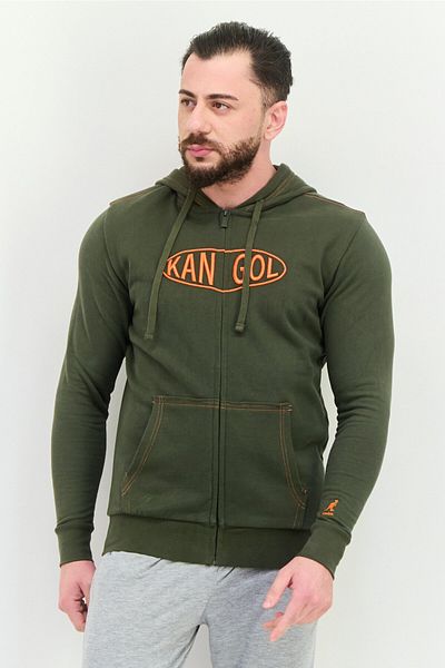 Kangol Men Hooded Embroidered Logo Long Sleeves Hoodie, Olive