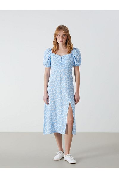 LC Waikiki New Season Heart Collar Floral Women's Dress - S5Gt87Z8
