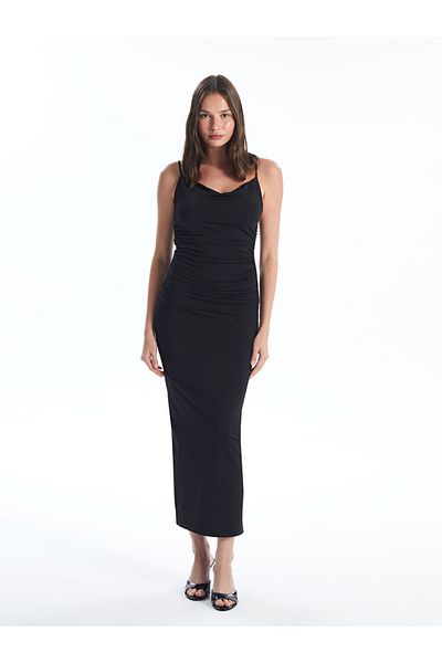 LC Waikiki Lcw Draped Neckline Straight Strap Women's Evening Dress Fast Fashion