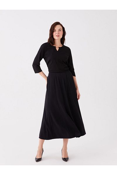LC Waikiki Plain Linen Look Women's Skirt with Elastic Waist