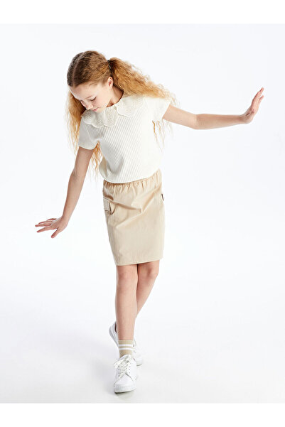 LC Waikiki Γυναικεία φούστα με ελαστική μέση ριγέ λινό look