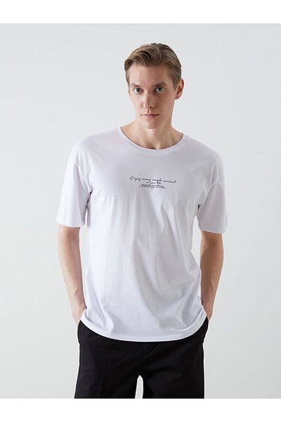 LC Waikiki Ανδρικό μπλουζάκι LCW Crew με κοντό μανίκι με εμπριμέ χτενισμένο βαμβάκι