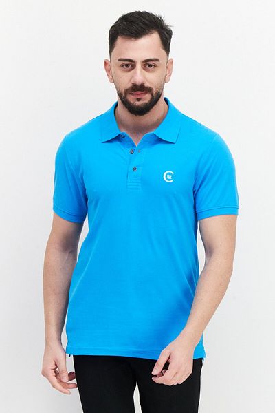 Cerruti 1881 Men Regular Fit Short Sleeve Embroidered Logo Polo Shirt, Ocean Blue