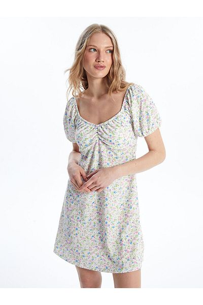 LC Waikiki Lcw Heart Collar Floral Short Sleeve Women's Dress Fast Fashion
