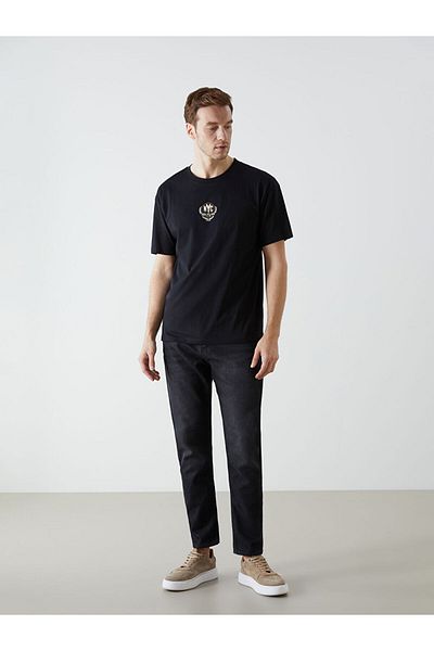 LC Waikiki New Season Crew Neck με κοντό μανίκι εμπριμέ χτενισμένο βαμβακερό ανδρικό Tisort - S5I572Z8