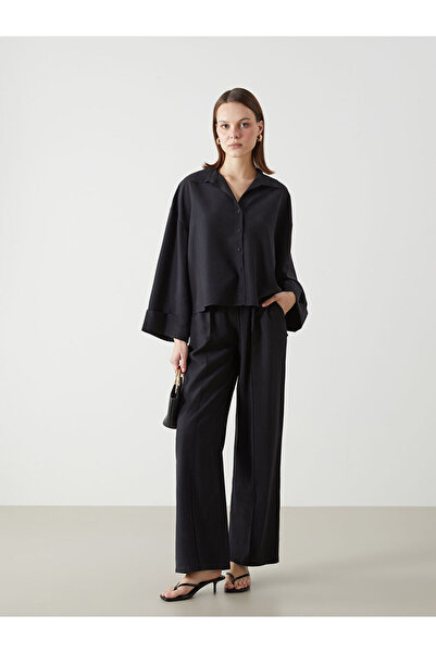 LC Waikiki Lcw Vision Black Elastic Waist Straight Wide Leg Women's Trousers