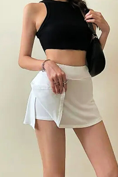 BENİMOLMALI Süper Mini Etek Şortlu Kısa Etek Tenis Etek Yandan Yırtmaçlı Etek Şort Etek Full Likra Taytlı Etek