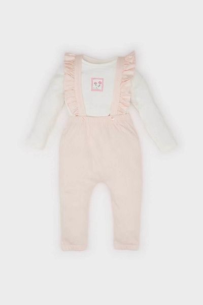 DeFacto Floral Long Sleeve Crinkle Powder Baby Girl Top and Bottom Set D9094A5/Pn262