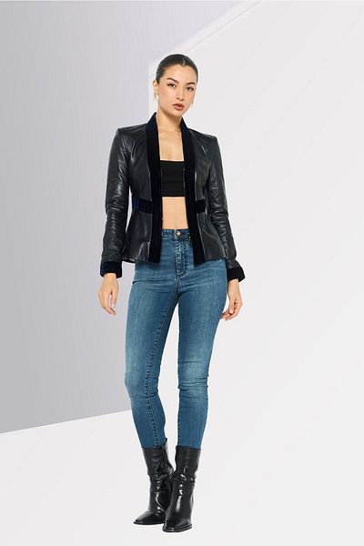 Emporio Armani Women Regular Fit Plain Casual Blazer, Black/blue