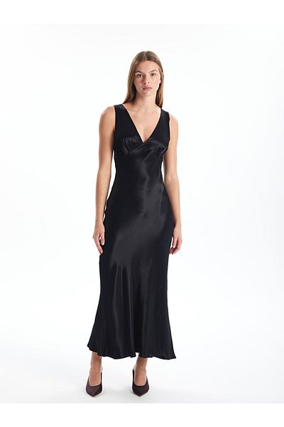 LC Waikiki Lcw V-Neck Satin Women's Dress Fast Fashion