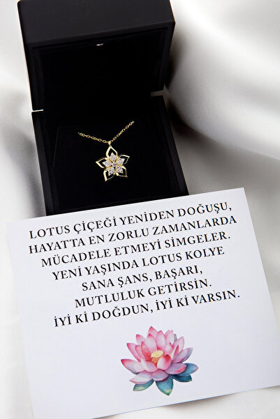 SARIASLAN En Güzel Doğum Günü Hediyesi Kadın,Lotus Çiçeği 14 Ayar Altın Rengi Gümüş Kolye