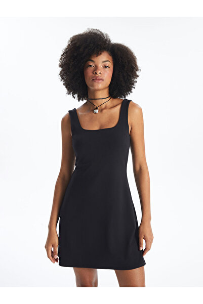 LC Waikiki Black U-Neck Straight Strap Dress