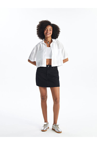 LC Waikiki Ανθρακί Γυναικεία ίσια τζιν σορτς φούστα με κανονική εφαρμογή