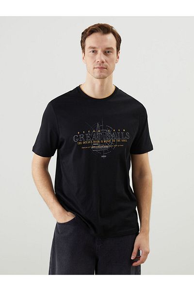 LC Waikiki Ανδρικό μπλουζάκι LCW Crew με κοντό μανίκι με εμπριμέ χτενισμένο βαμβάκι