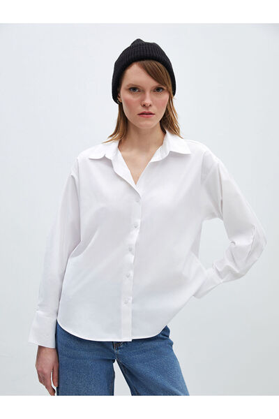 LC Waikiki White Oversize Poplin Women's Shirt