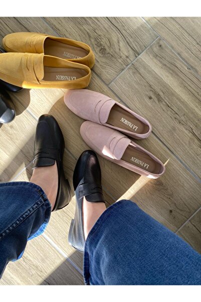 LA PASSION Hakiki deri siyah günlük kadın loafer