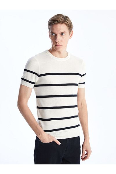 LC Waikiki Lcw Crew Neck Short Sleeve Striped Men's Knitwear Sweater Fast Fashion