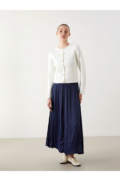 LC Waikiki Lcw Modest Navy Blue Elastic Waist Satin Women's Skirt
