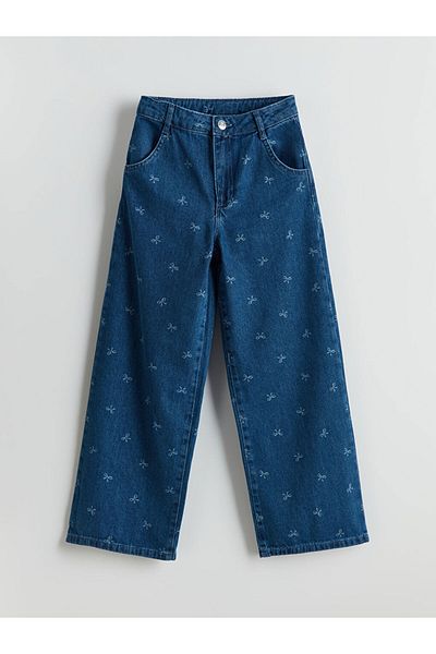 LC Waikiki Adjustable Elastic Waist Bow Patterned Girls Jean Trousers