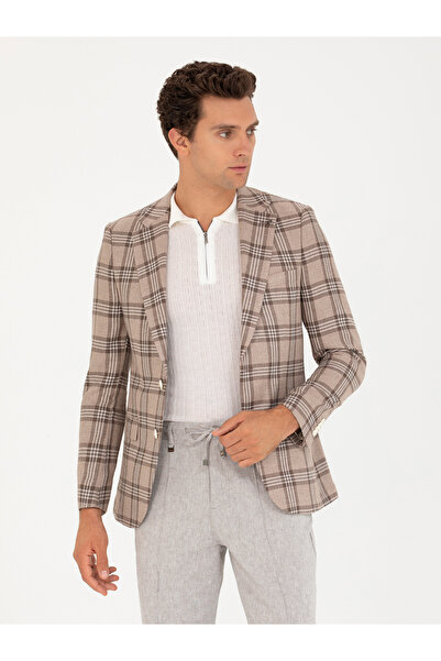 Cacharel Kahverengi Slim Fit Keten Karışımlı Ceket 50264760-VR029