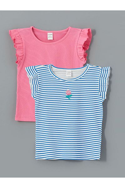 LC Waikiki Lcw Striped Frilly Baby Girl T-Shirt 2 Pack