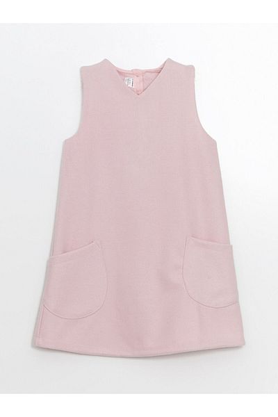 LC Waikiki Pink V-Neck Basic Girl's Dress