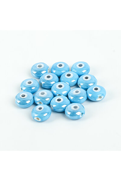 yfhobi 1 Adet - 15 mm Yuvarlak Nazar Desenli Porselen Boncuk, Açık Mavi Renk ...