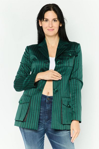 Emporio Armani Women Regular Fit Abstract Blazer, Green/black
