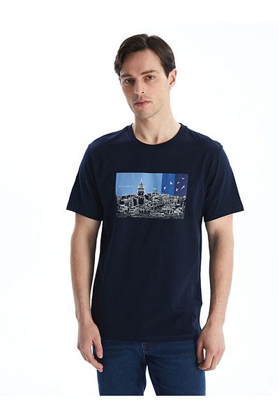 LC Waikiki Ανδρικό μπλουζάκι LCW Crew με κοντό μανίκι με εμπριμέ χτενισμένο βαμβάκι