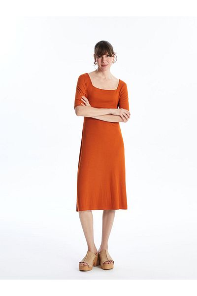 LC Waikiki Lcw Square Collar Straight Short Sleeve Women's Dress Fast Fashion