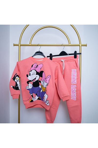 WİKİBOOM Mini Mouse Daisy 3 Thread Raised Premium Quality Children's Tracksuit Set