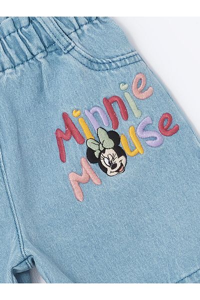 LC Waikiki New Season Elastic Waist Minnie Mouse Embroidered Girl's Jean Shorts - S52834Z1