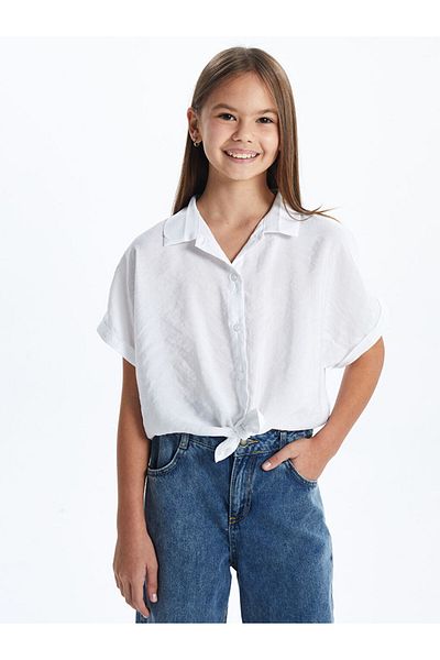 LC Waikiki Cămașă crop pentru fete LCW Basic cu mânecă scurtă