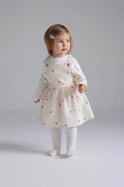 DeFacto 3-Piece Muslin T-Shirt Salopet Dress Pantyhose Powder Baby Girl Top-Bottom Set D9096A5/Pn354