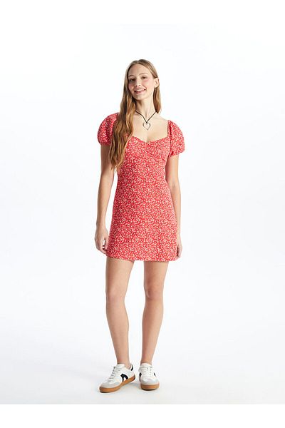 LC Waikiki Lcw Boat Neck Print Short Sleeve Women's Dress Fast Fashion