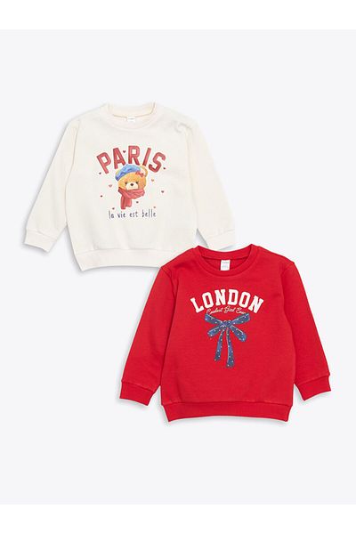 LC Waikiki Ribbon Detailed Girl's Thick Sweatshirt Pack of 2