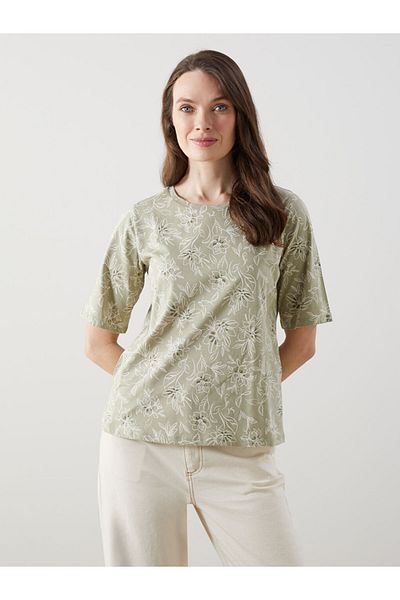 LC Waikiki Grace Navy Blue Crew Neck Floral Women's T-Shirt