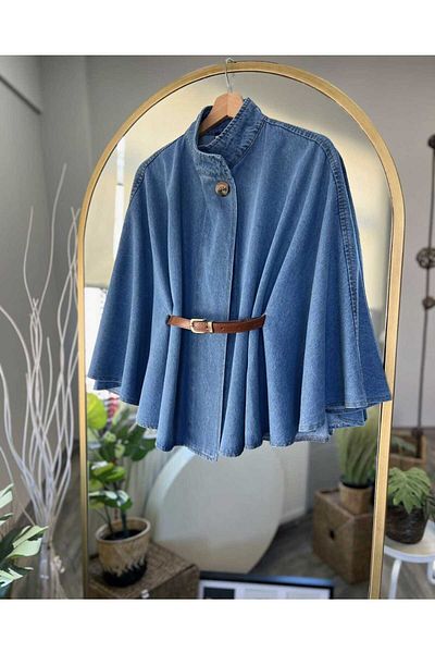 Zümrüt Poncho din denim cu curea 1753