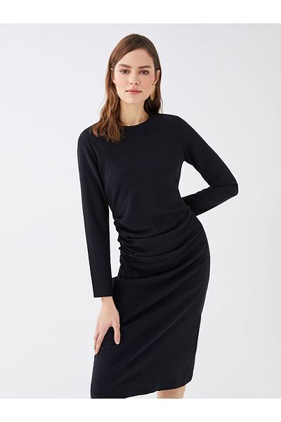 LC Waikiki Lcw Crew Neck Plain Long Sleeve Women's Evening Dress Fast Fashion