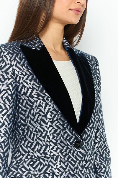 Emporio Armani Women Regular Fit Abstract Semi-Formal Blazer, Navy/White