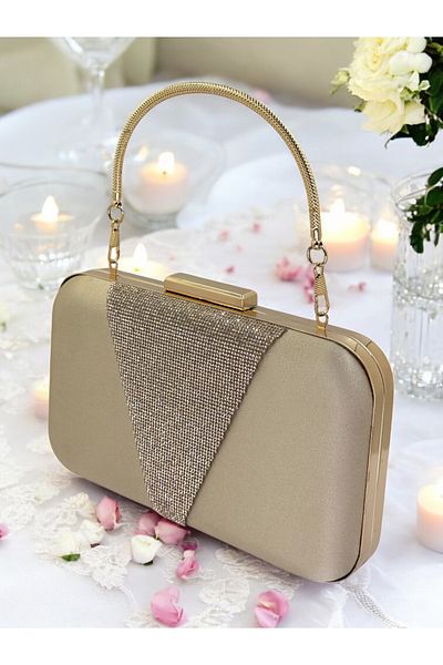 Biçanta Nude Color Satin Gold Stone Βραδινό Τσάντα Βραδινή Τσάντα Αρραβώνα Τσάντα Γάμου