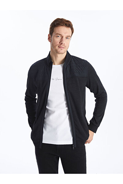 LC Waikiki Black Stand Collar Long Sleeve Men's Zip-Up Sweatshirt