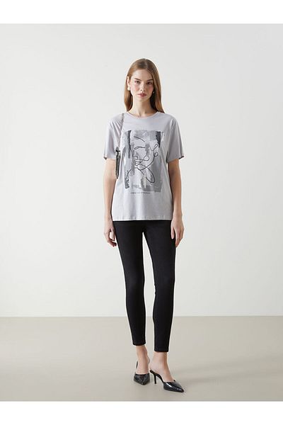 LC Waikiki Crew Neck Printed Combed Women's T-Shirt